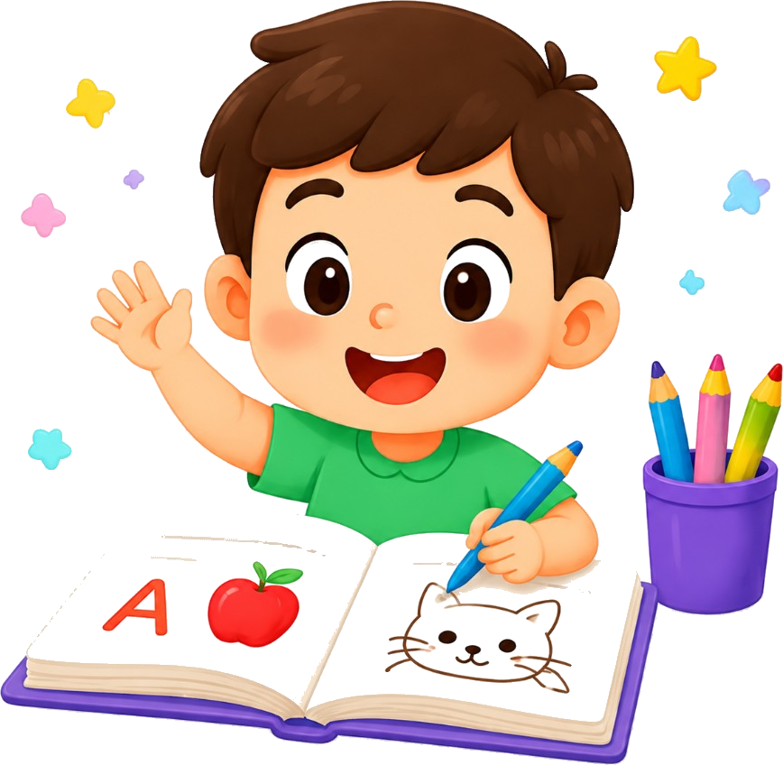 Child drawing in a workbook