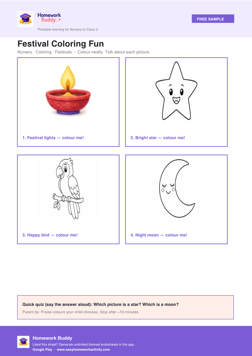 Nursery festival colouring worksheet printable preview